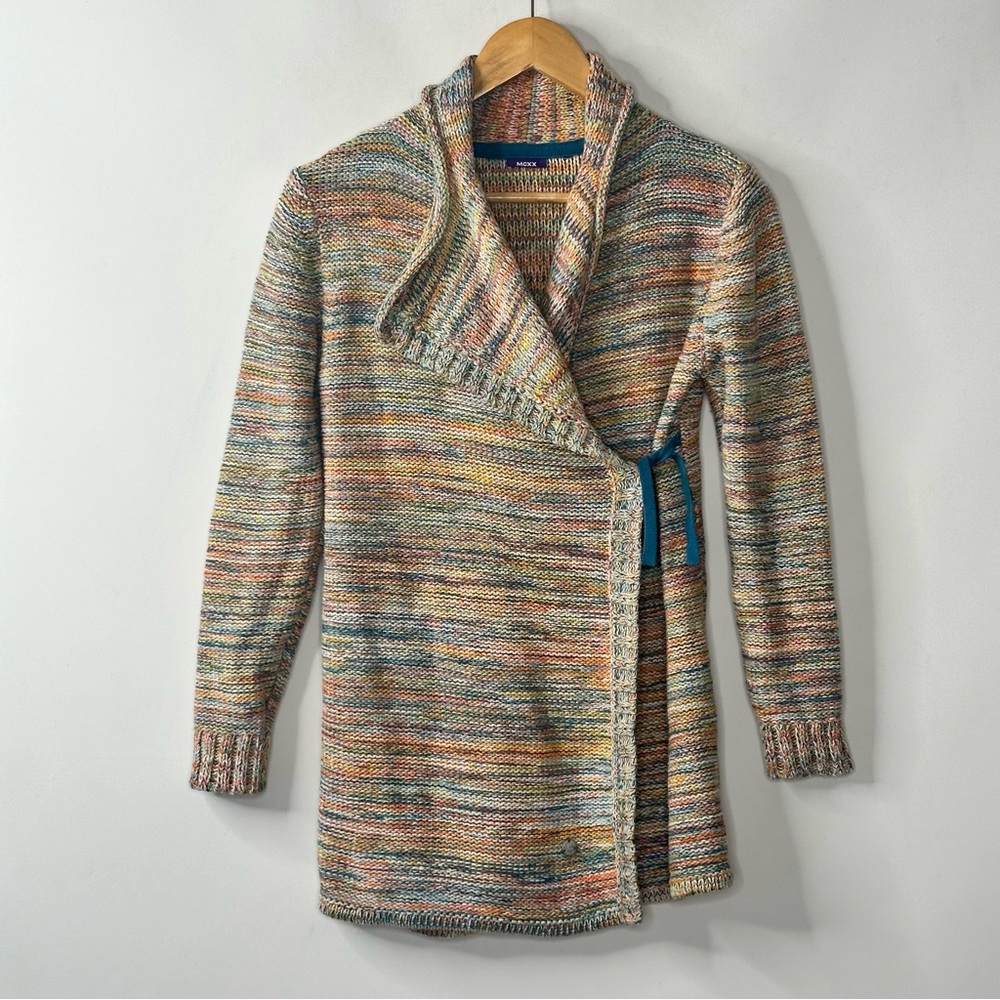 MEXX Womans Sweater Cardigan Cable Knit Open Front Tie Long Multi-Color